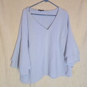 Women's Vintage Lane Bryant Light Blue V-Neck Tiered Flare Sleeve Blouse Size 18